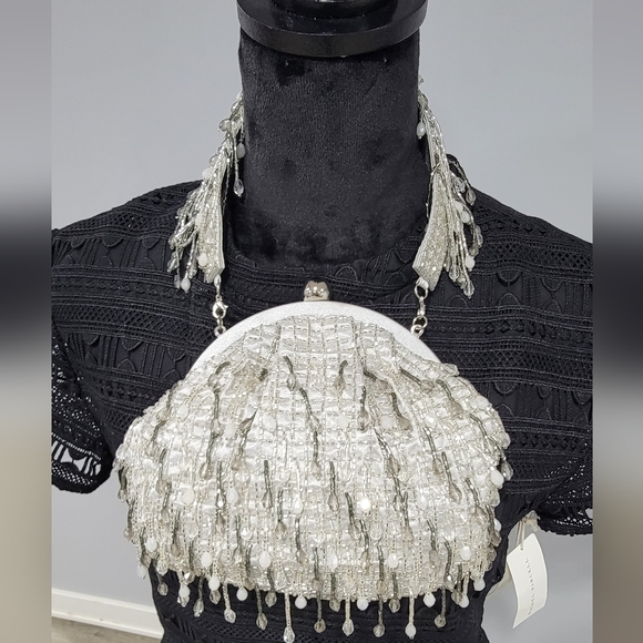White beaded ball gown handbag